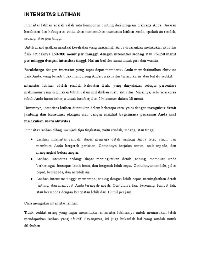 Mengukur Intensitas Latihan Olahraga | PDF | Pengembangan Diri | Gaya Hidup