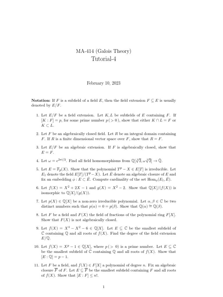 Galois Theory Tutorial Problems Covering Field Extensions