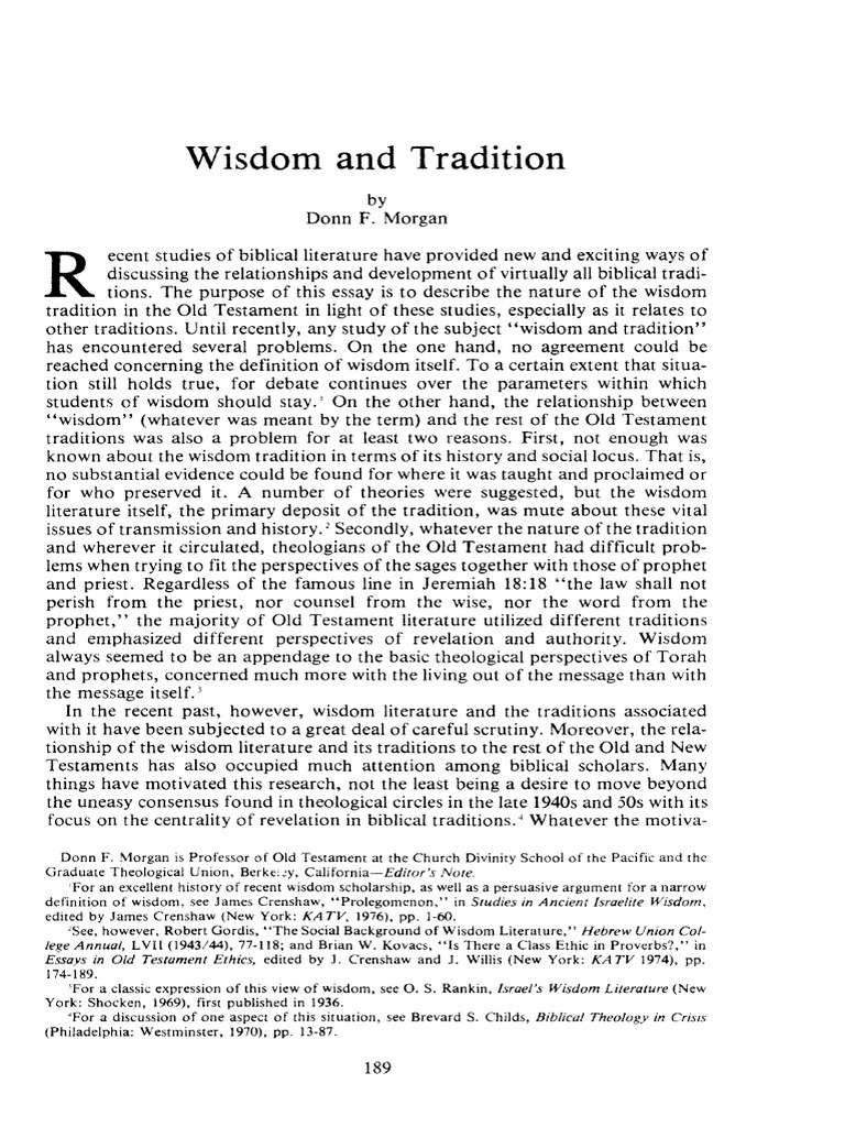 Wisdom and Tradition by Donn F Morgan | PDF | Bible | Biblical Canon