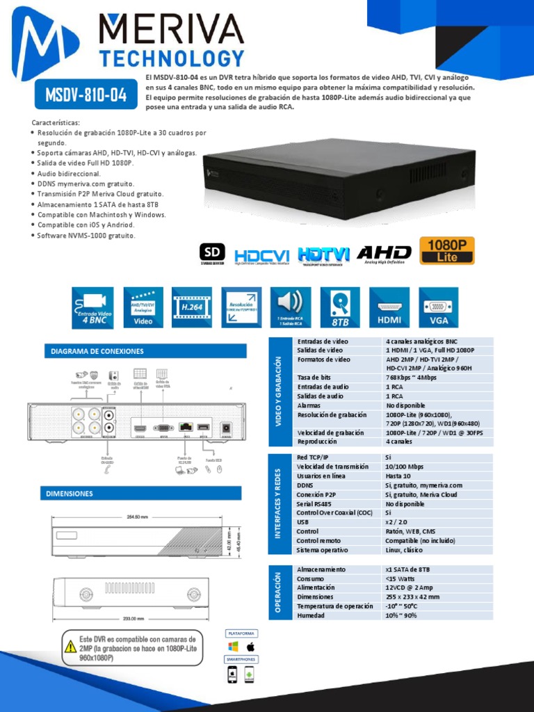 DVR Híbrido MSDV-810-04: Especificaciones | PDF | Hdmi | Vídeo