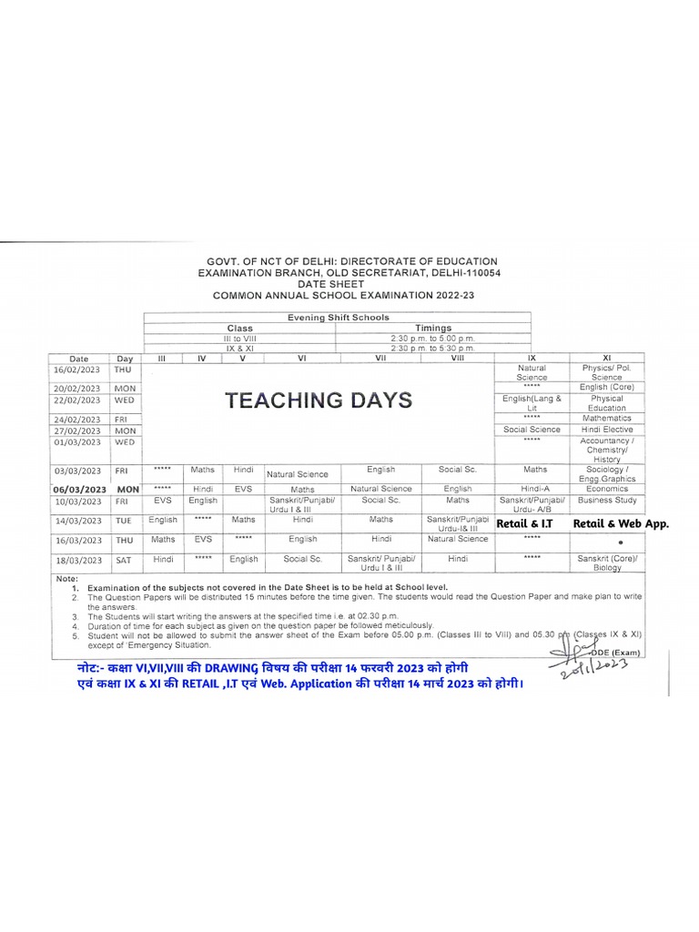 Annual Examination DateSheet 2022 23 PDF