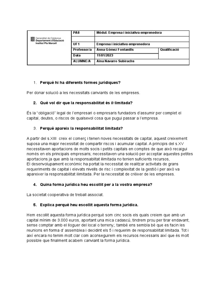 PA8 Formes Jurídiques | PDF