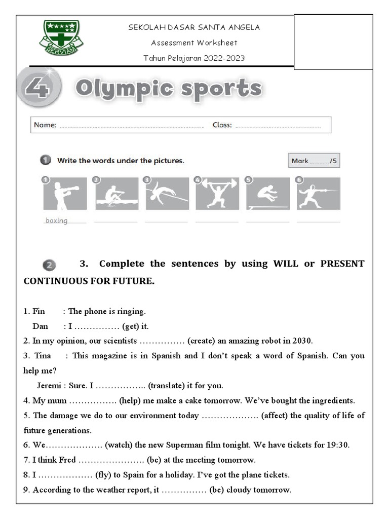 Future Worksheet Unit 4 PDF