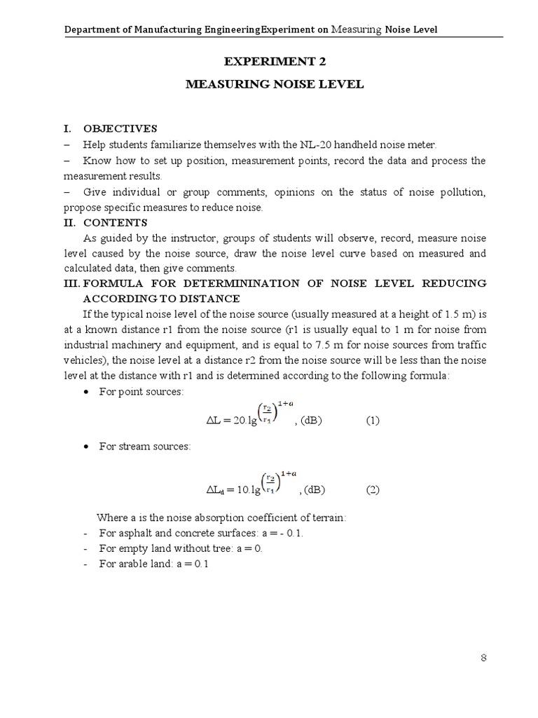 Experiment 2 - Measuring Noise Level | PDF | Decibel | Menu (Computing)
