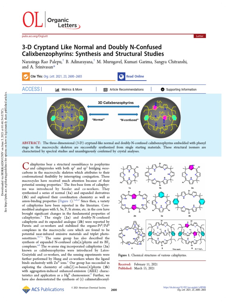 3 D Cryptand Like Normal and Doubly N Confused Calixbenzophyrins PDF ...