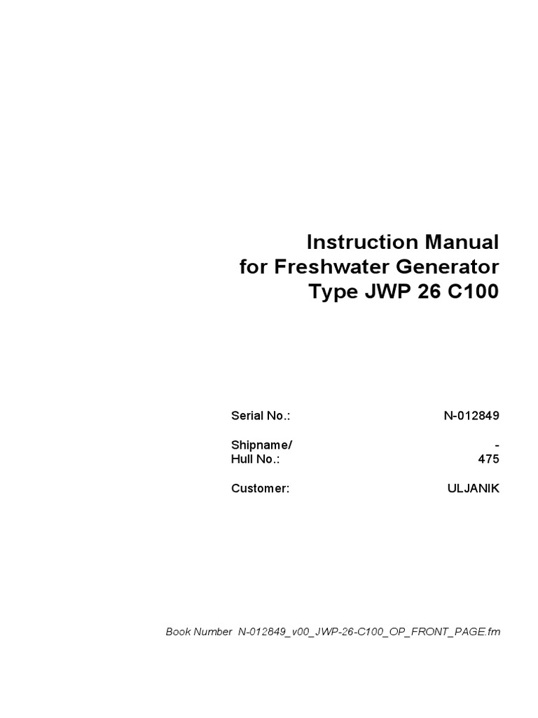 Fresh Water Generator Instruction PDF PDF Pump Heat Exchanger
