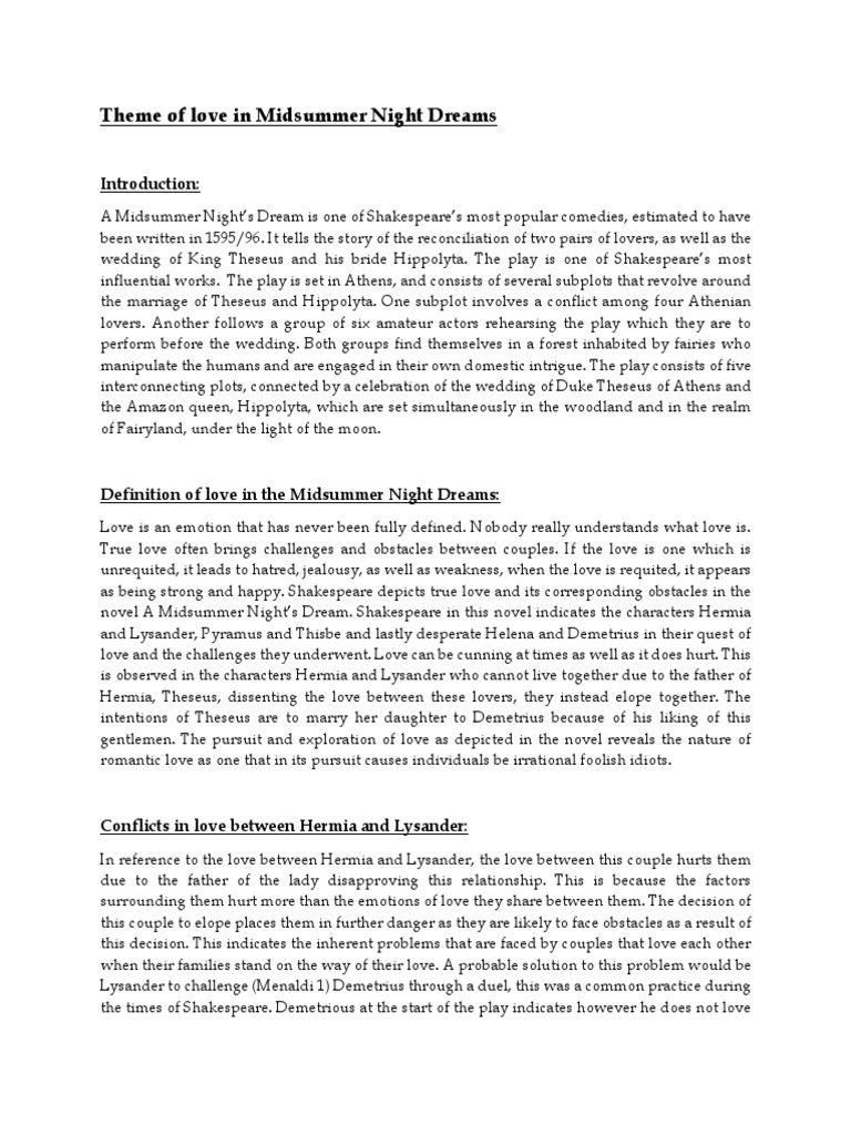Love Themes in Midsummer Night's Dream | PDF | A Midsummer Night's Dream
