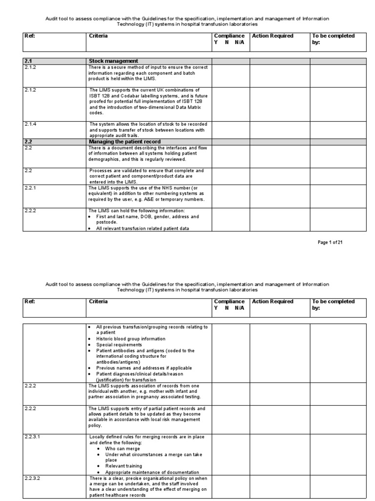 Audit Tool It-Finaloct14 | PDF | Blood Transfusion | Audit