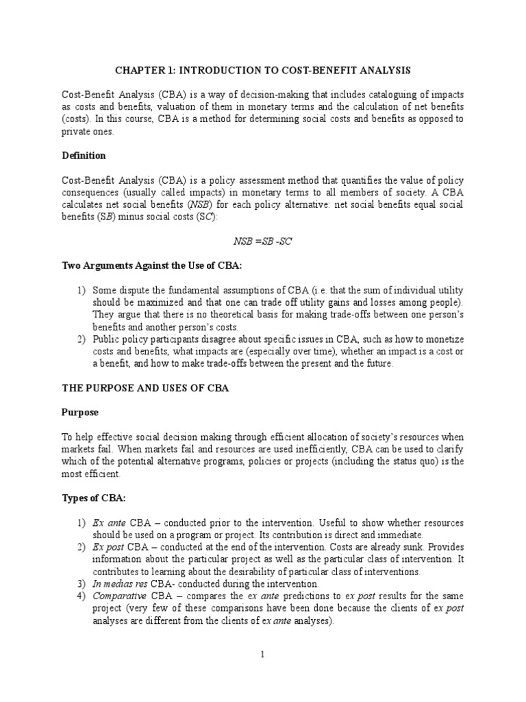 Intro to Cost Benefit Analysis Ch1 PDF CostBenefit Analysis Net