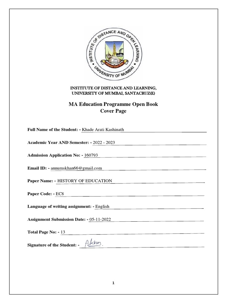 Paper EC8 History of Education PDF Schools University