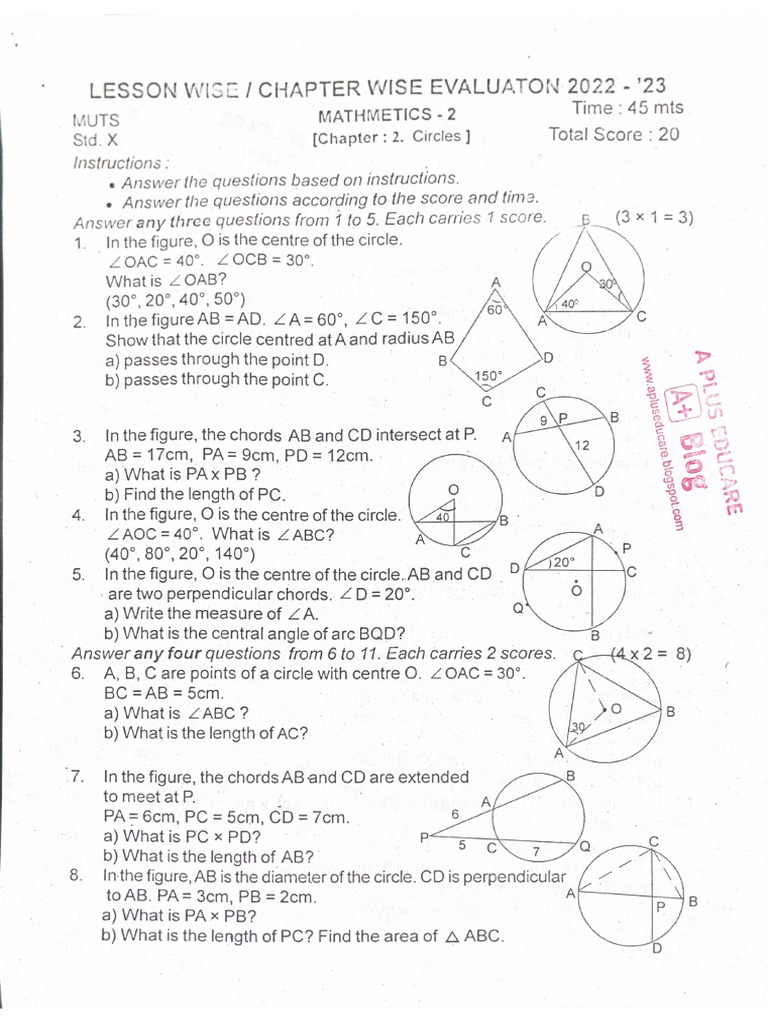 A+ Blog-Sslc Chapter Wise Evaluation 2023-Mathematics-Chapter-2-Test-2 ...