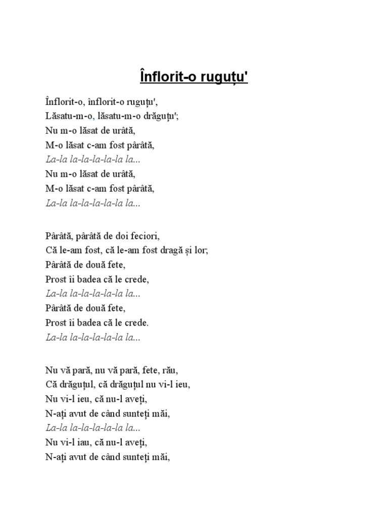 Înflorit-O Ruguțu' | PDF