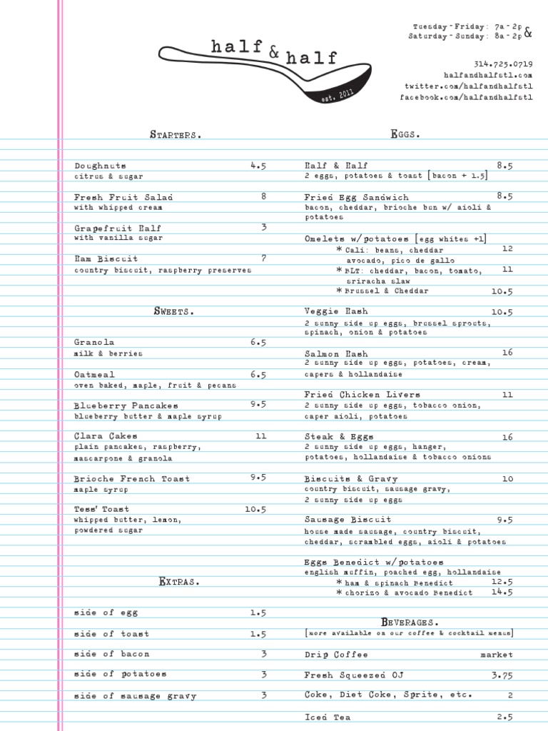 Half & Half Menu PDF Bacon Biscuit