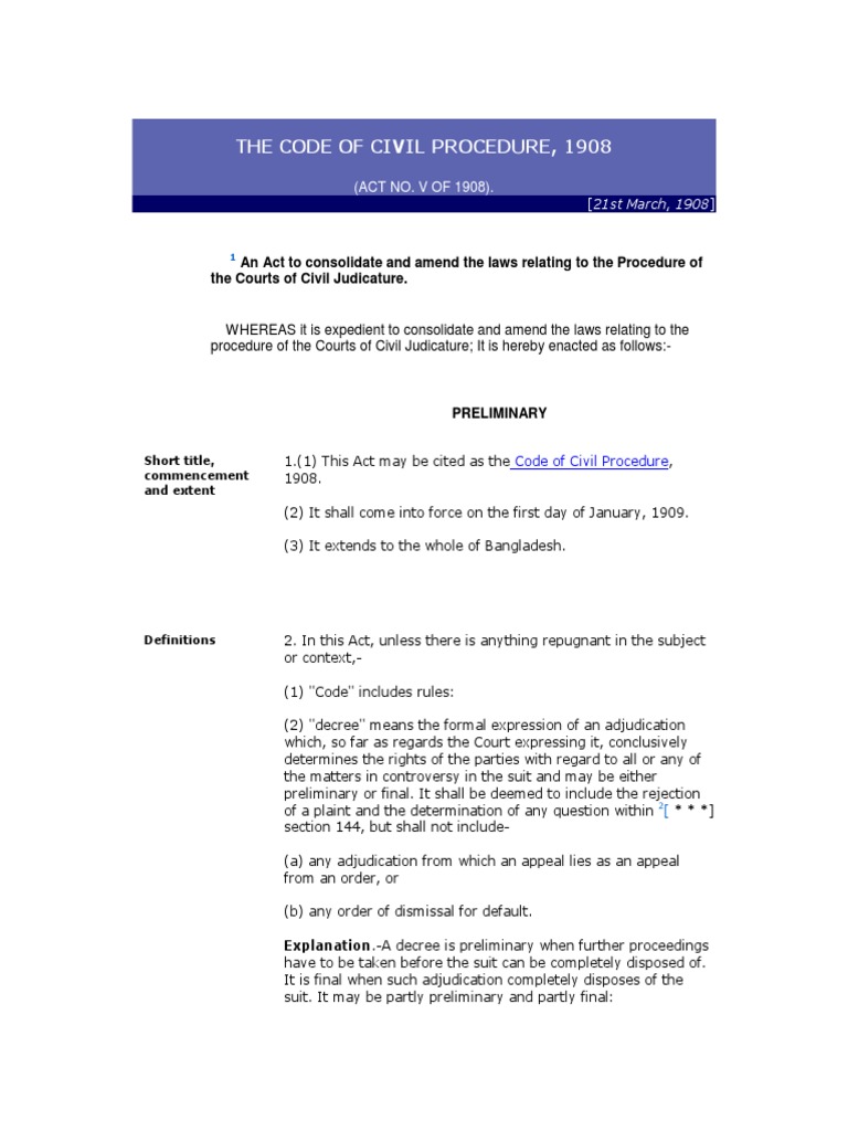The Code of Civil Procedure | PDF | Lawsuit | Judgment (Law)
