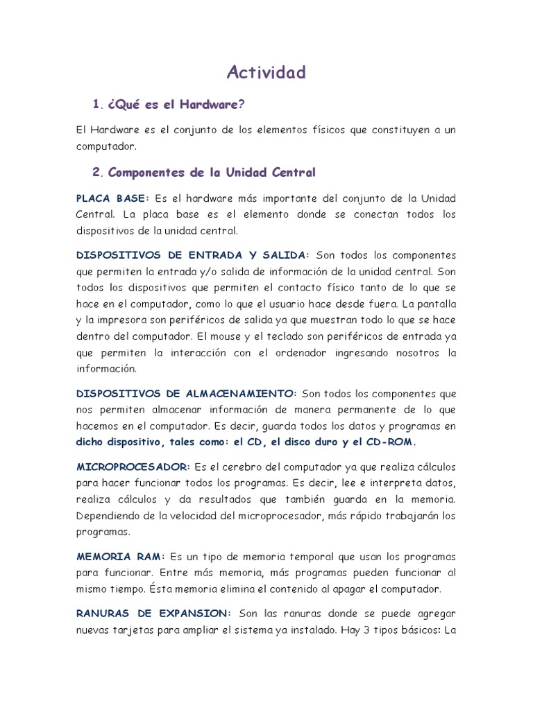 Componentes Esenciales del Hardware | PDF | Hardware de la computadora ...