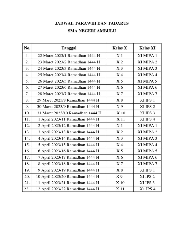 Jadwal Tarawih PDF