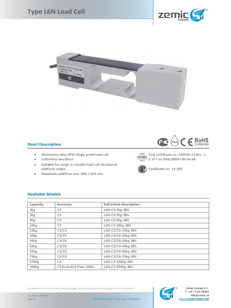 Zemic L6N Load Cell Specifications | PDF | Electrical Resistance And ...