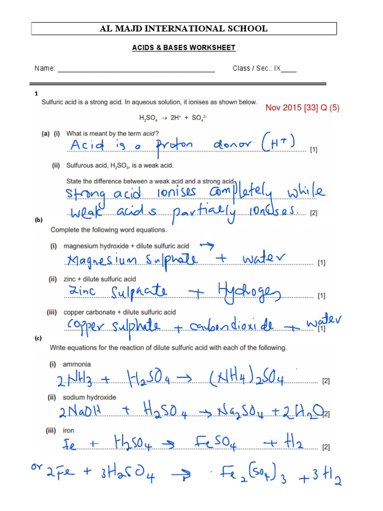 Acids &amp; BASES WORKSHEET 1 key | PDF