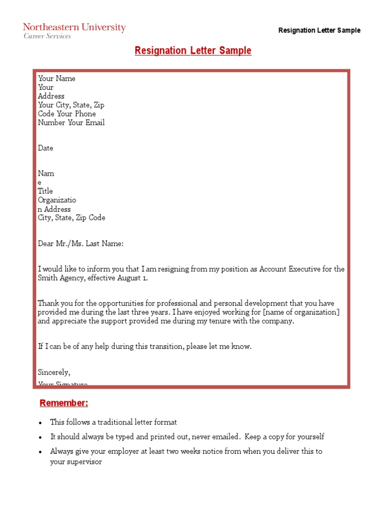 Sample Resignation Letter Template | PDF