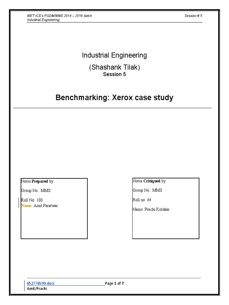 Benchmarking Xerox Case Study PDF Benchmarking Inventory