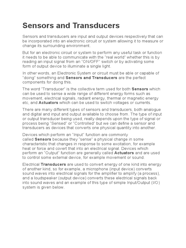 Sensors and Transducers PDF Sensor Switch