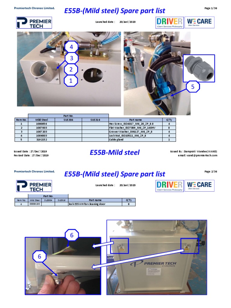 E55B Mild Steel Spare Parts List | PDF | Manufactured Goods