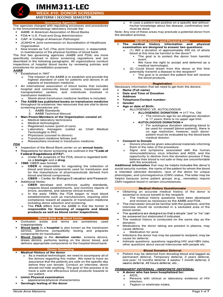 Donor Screening Regulations Overview | PDF | Blood Donation | Blood ...