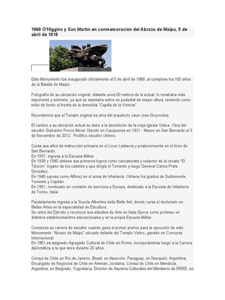 1968 O'Higgins y San Martín en Conmemoración Del Abrazo de Maipu, 5 de ...