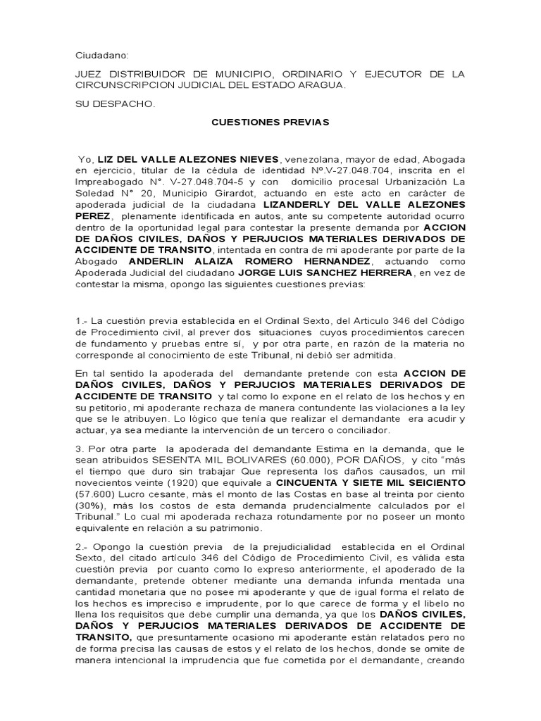 Cuestiones Previas | Descargar gratis PDF | Demanda judicial ...