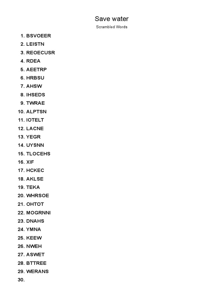 Word Scramble Maker - Create (FREE) Printable Word Scramble Games SAVE WATER PDF | PDF | Social Science for Free Printable Word Scramble Maker