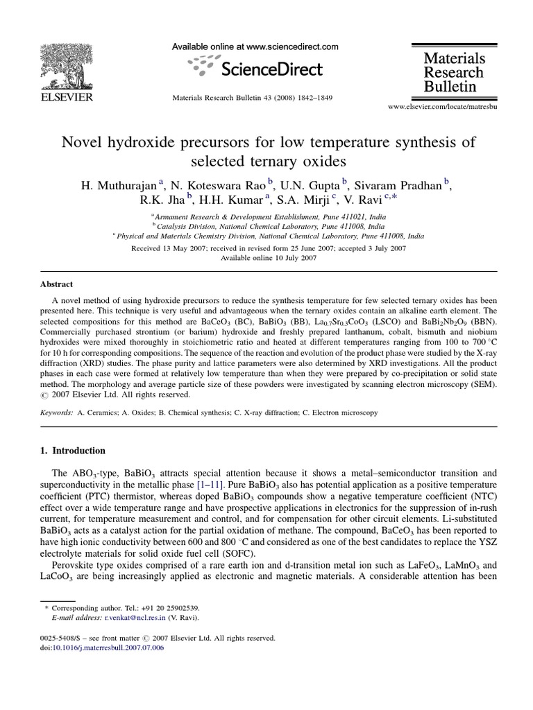 Novel Hydroxide Precursors For Low Temperature Synthesis of Selected