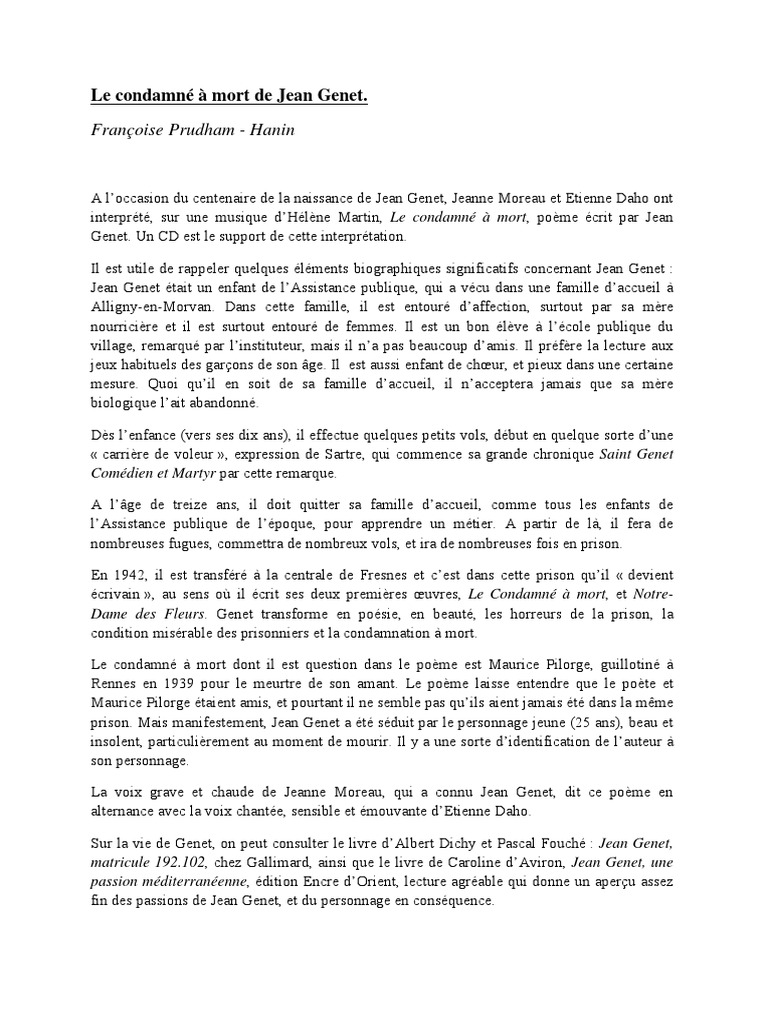 Le Condamné à Mort de Jean Genet | PDF
