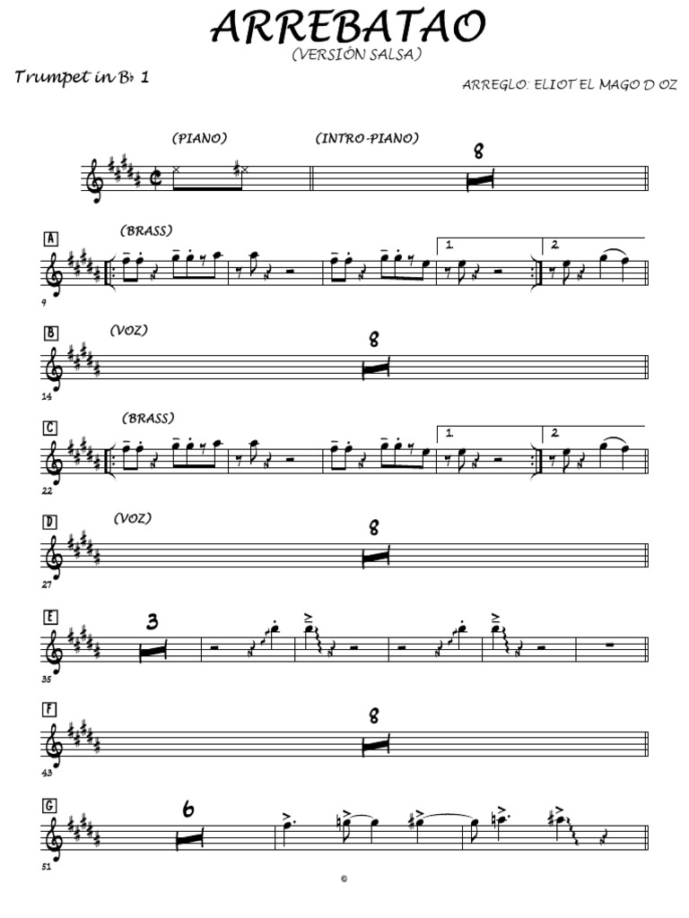ARREBATAO Trumpet in BB 1 PDF Cuban Music Latin American Music