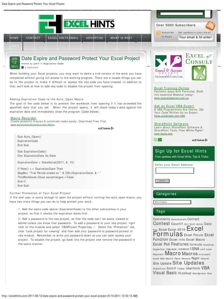 Date expire and password protect your excel project pdf microsoft