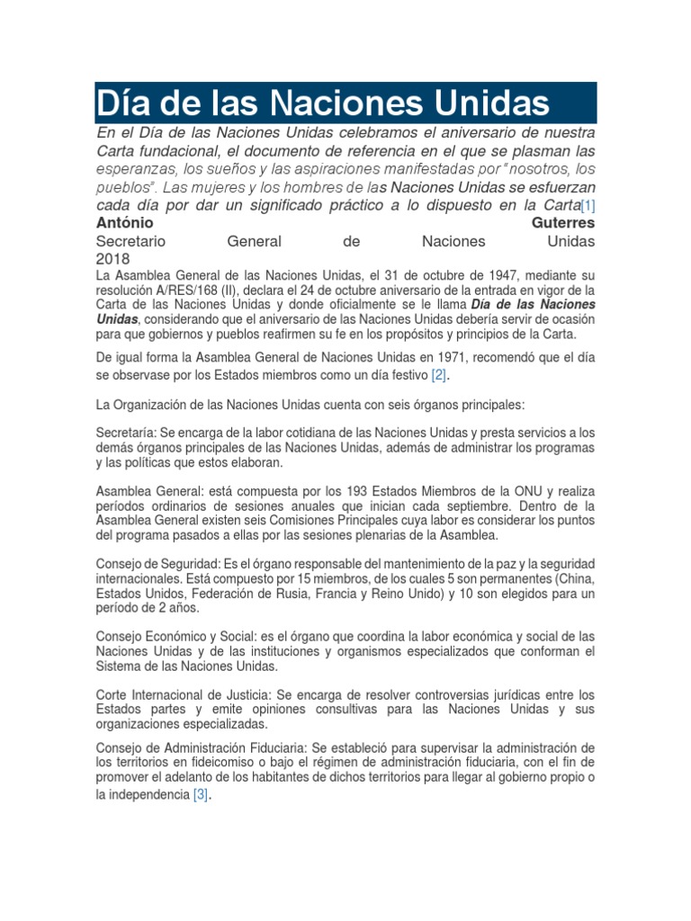Resumen del Día de las Naciones Unidas | PDF | Naciones Unidas ...