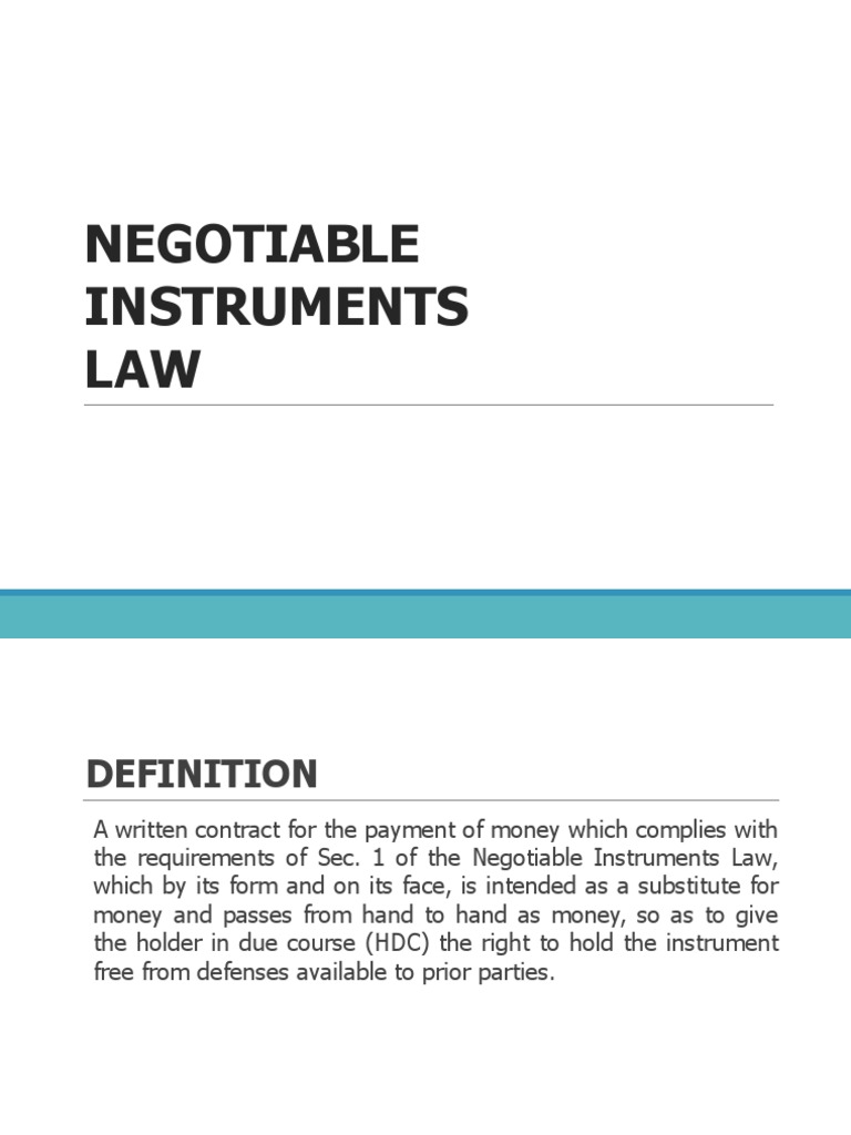 Understanding Negotiable Instruments Law | PDF | Negotiable Instrument ...