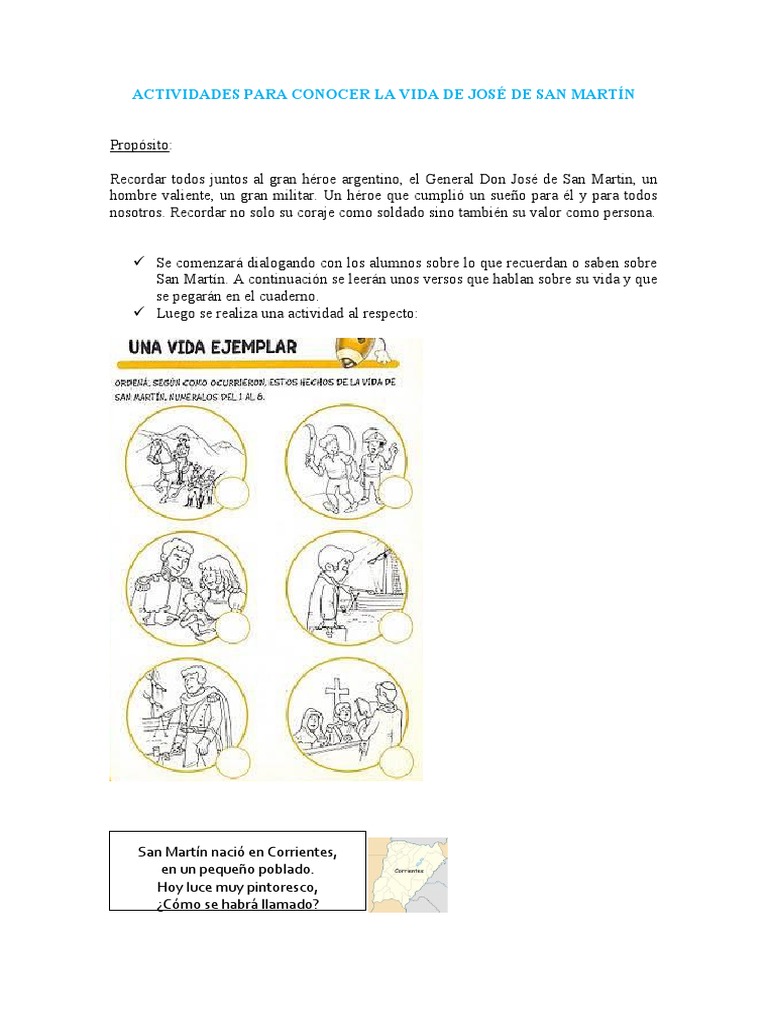 Actividades sobre la vida de San Martín | PDF | Historia