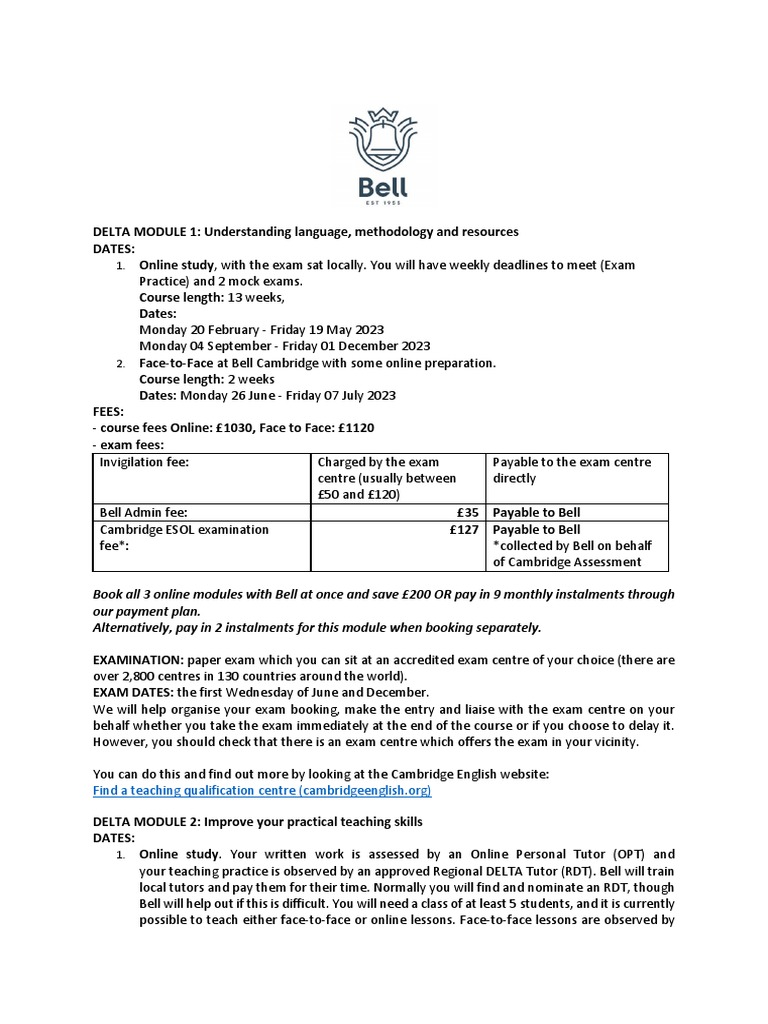 Each Module Information Dates and Fees PDF Learning Cognition