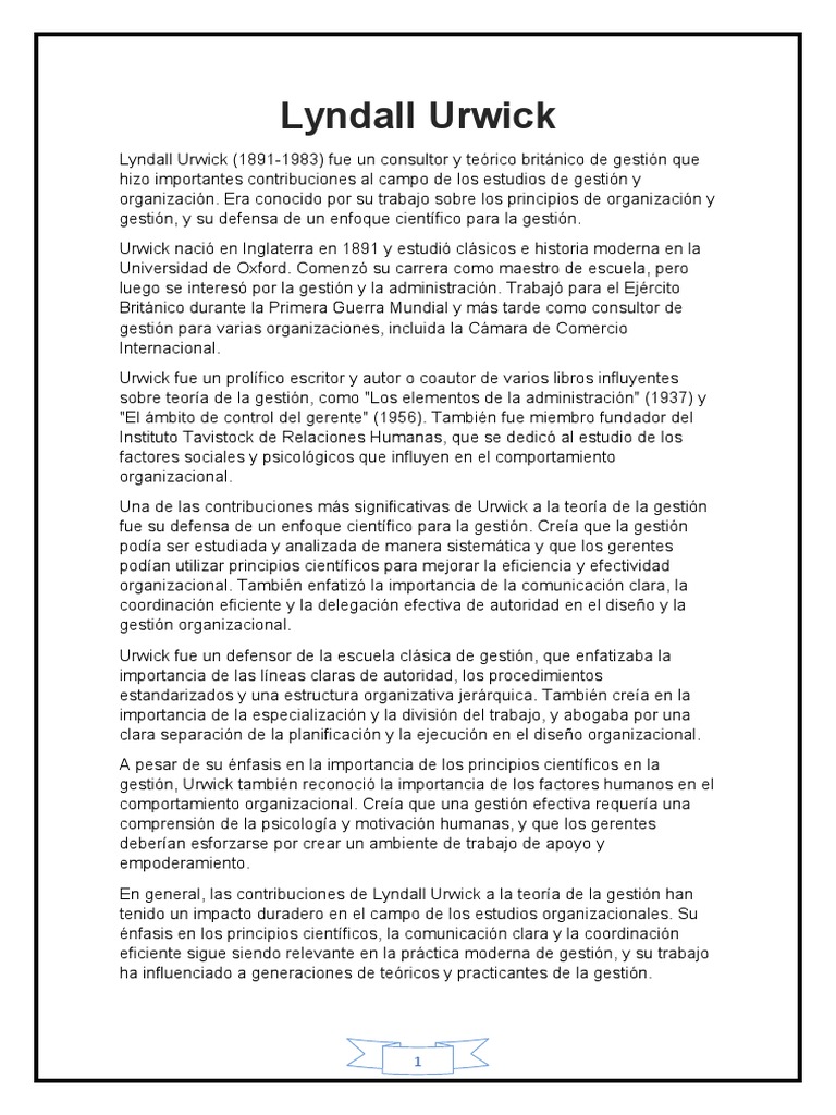 Lyndall Urwick | PDF | Comportamiento organizacional | Sicología