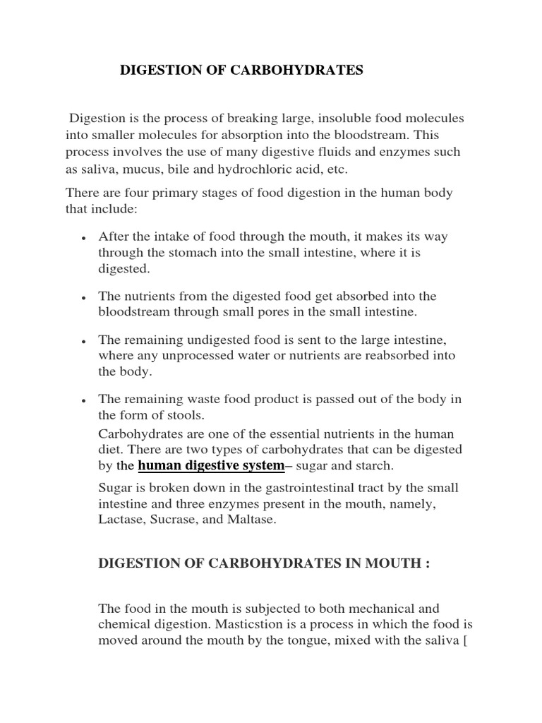 Digestion of Carbohydrates PDF PDF Digestion Hydrolysis