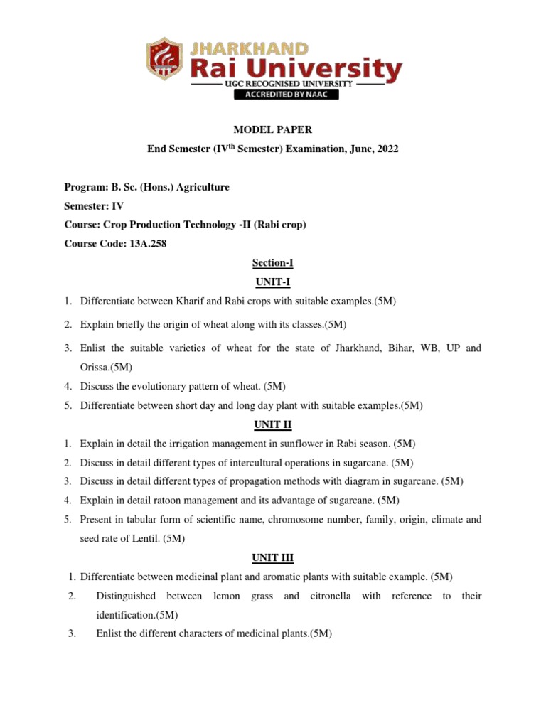 Rabi Crop Production Technology Exam Guide | PDF | Wheat | Barley