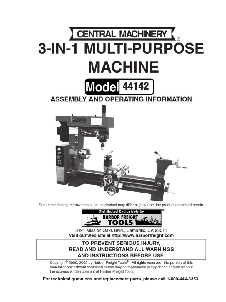 Central Machinery Multi Purpose Machine Model 44142 PDF Screw