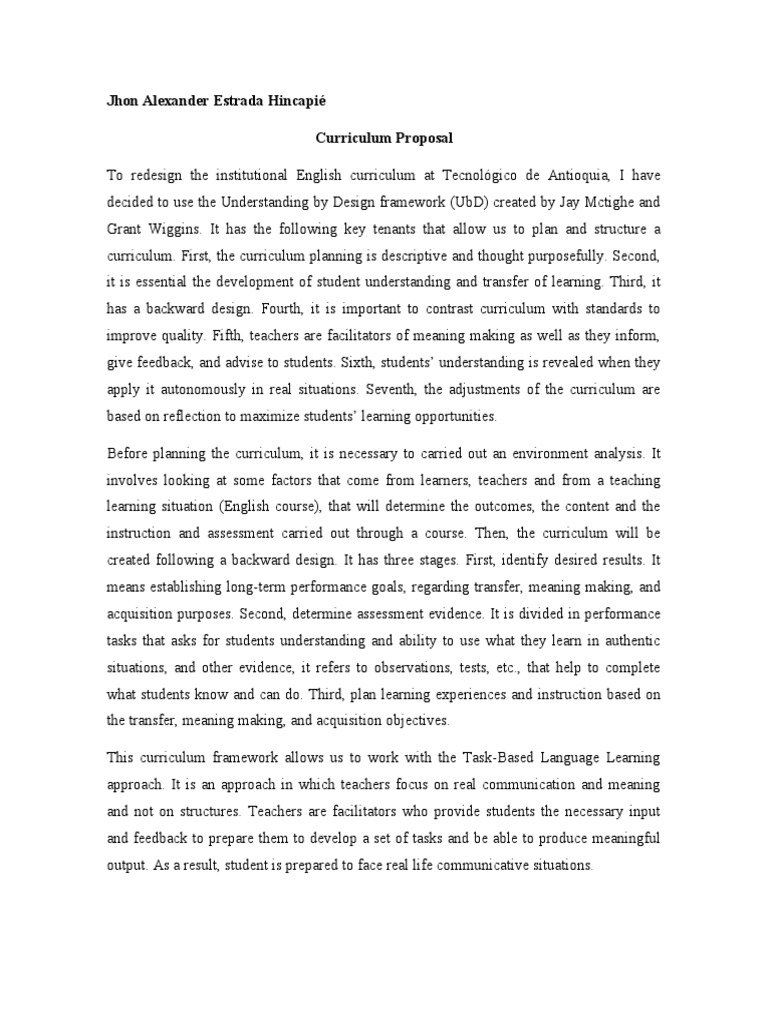 Curriculum Proposal PDF Curriculum Cognitive Psychology