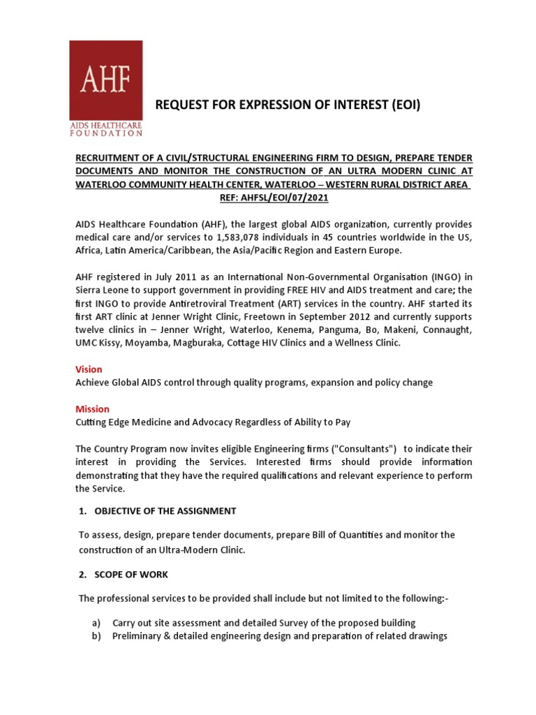 AHF Sierra Leone EOI For Engineering Firms - 2021 (LC Comments) | PDF ...