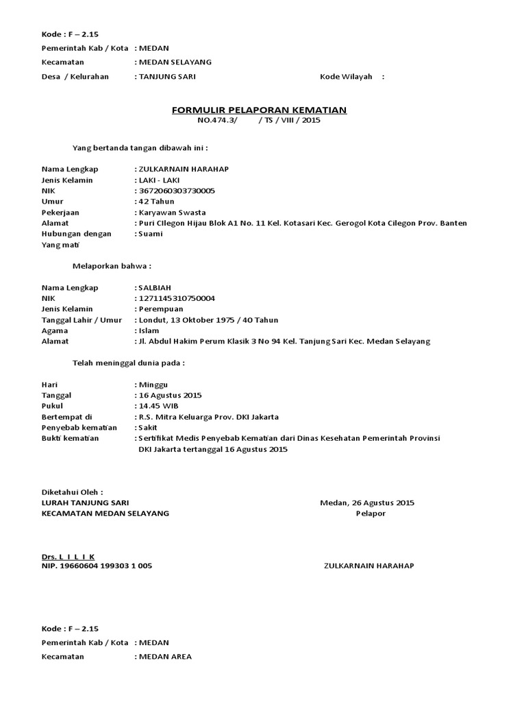 Formulir Kematian | PDF