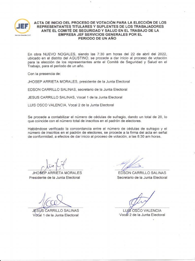 Acta de Inicio de Proceso | PDF