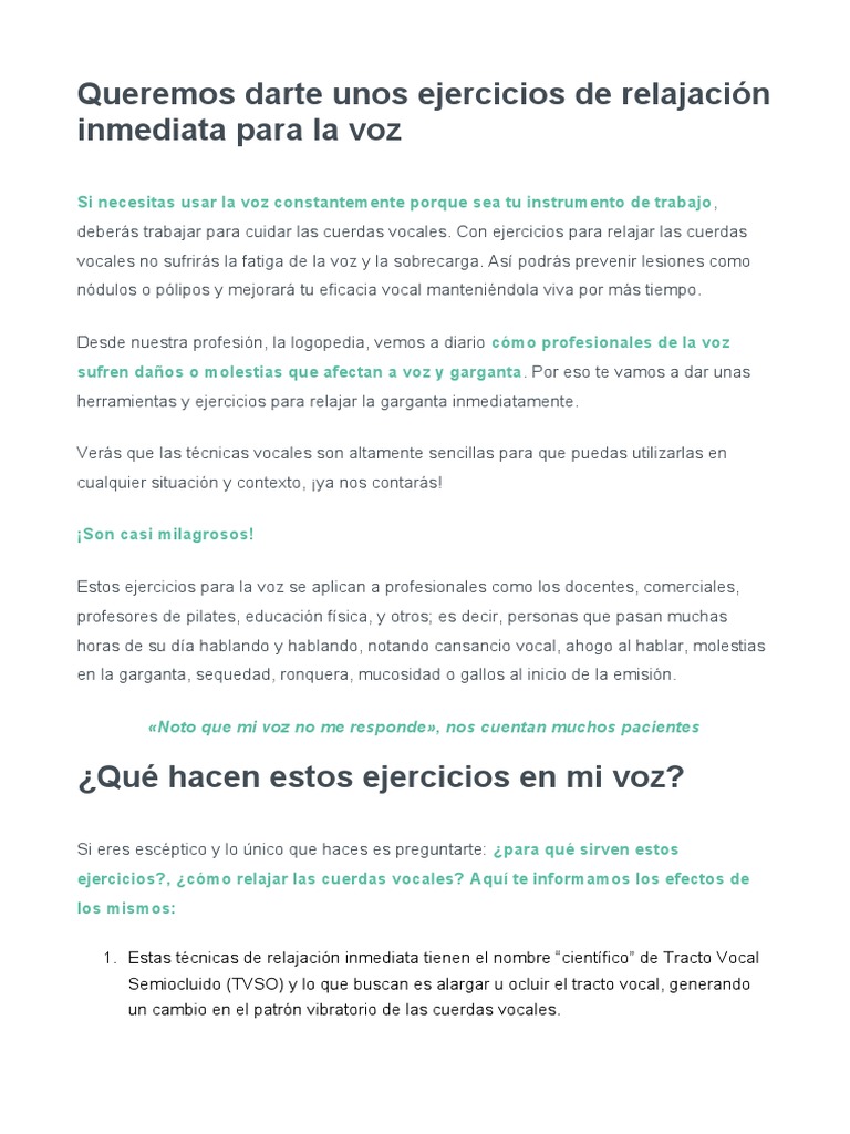 Ejercicios de Relajación Vocal Efectivos | PDF | Sonido | Vocal