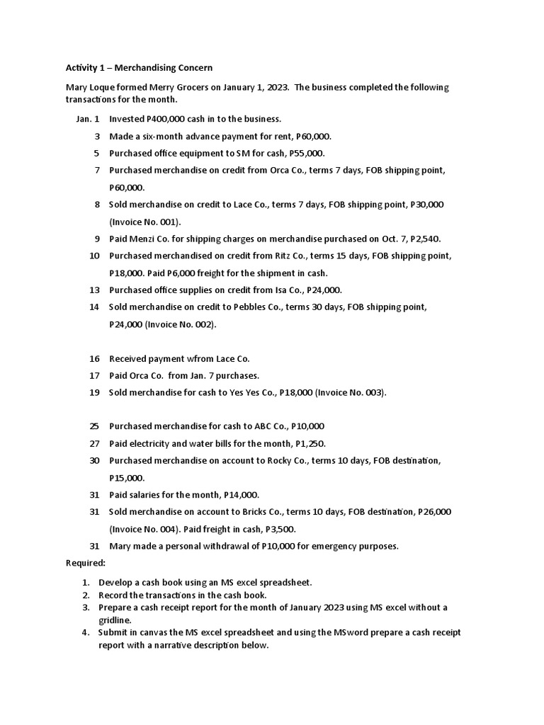 January 2023 Merchandising Transactions | PDF