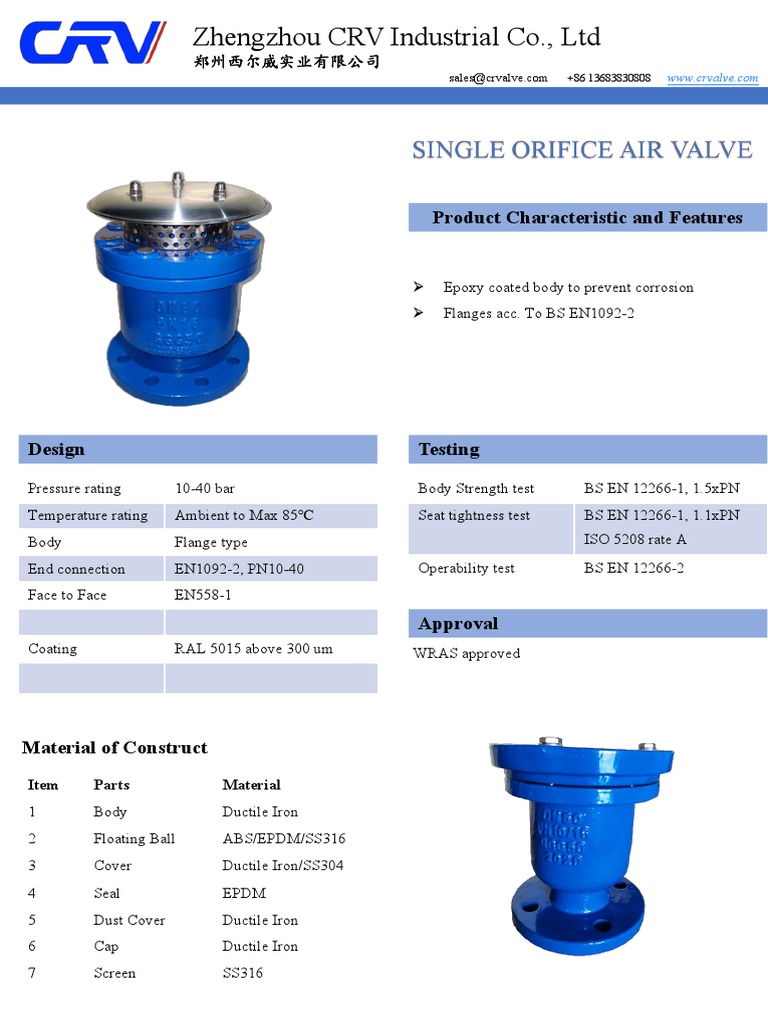 CRV Air Valve Catalogue PDF PDF Civil Engineering Applied And