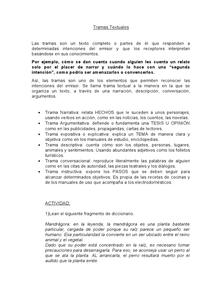 Tramas Textuales-Actividad | PDF | Artes del lenguaje y disciplina ...